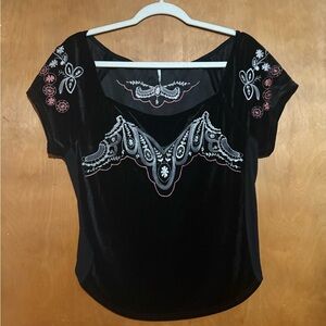 Free People Black Velvet Embroidered Top